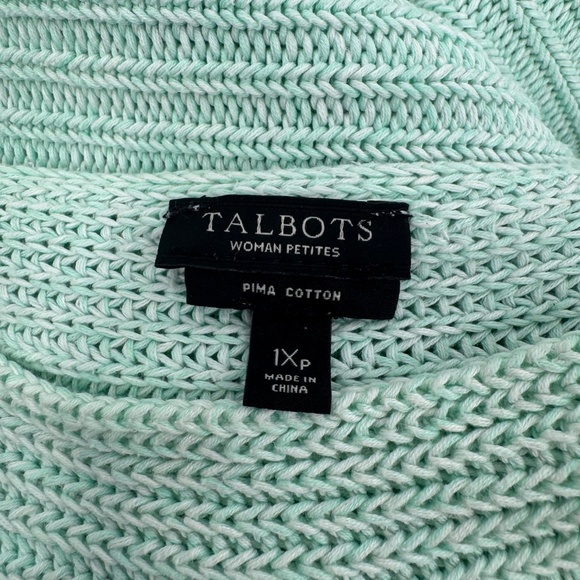 Talbots Sweater Women 1X Petite Green Chunky Knit Long Sleeve Pullover Ribbed - Picture 7 of 11